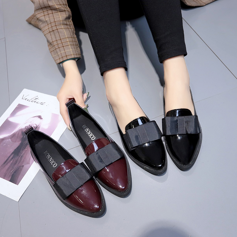 Women Fashion Reddit - Zapatos Planos de Piel Sintética Negra/Vino