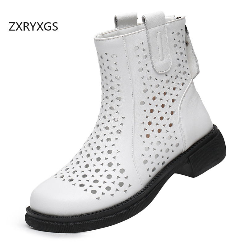 Women'S Fashion Layering - Botas huecas de cuero de vaca
