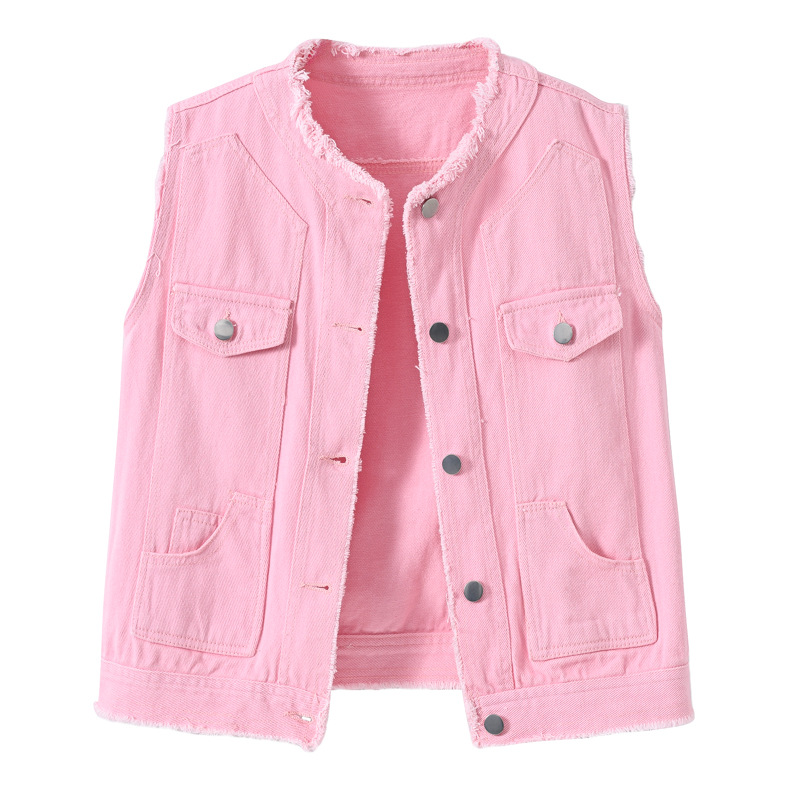 Women Fashion Vest - Chaleco vaquero sin mangas para mujer,