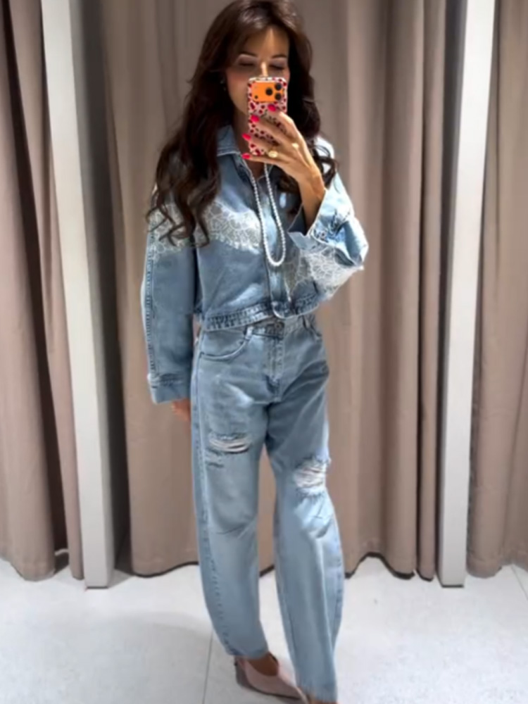 Women'S Fashion Denim Jacket - Conjunto de 2 piezas de chaqueta