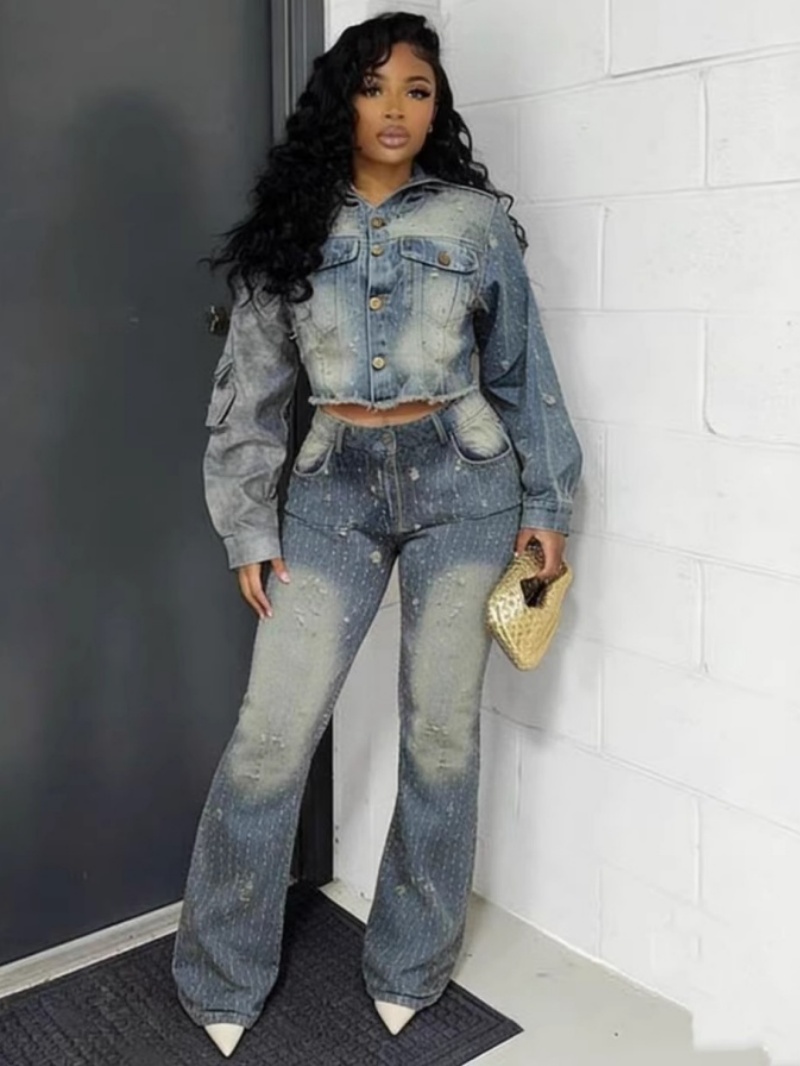Women'S Fashion Denim Jacket - Conjuntos de 2 Piezas de Mezclilla
