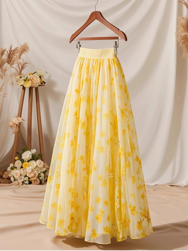 Falda Midi Amarilla de Cintura - A-Line Skirt Midi reseña y precio