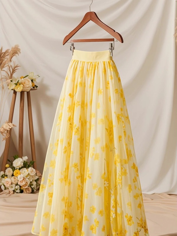 Falda Midi Amarilla de Cintura - A-Line Skirt Midi reseña y precio