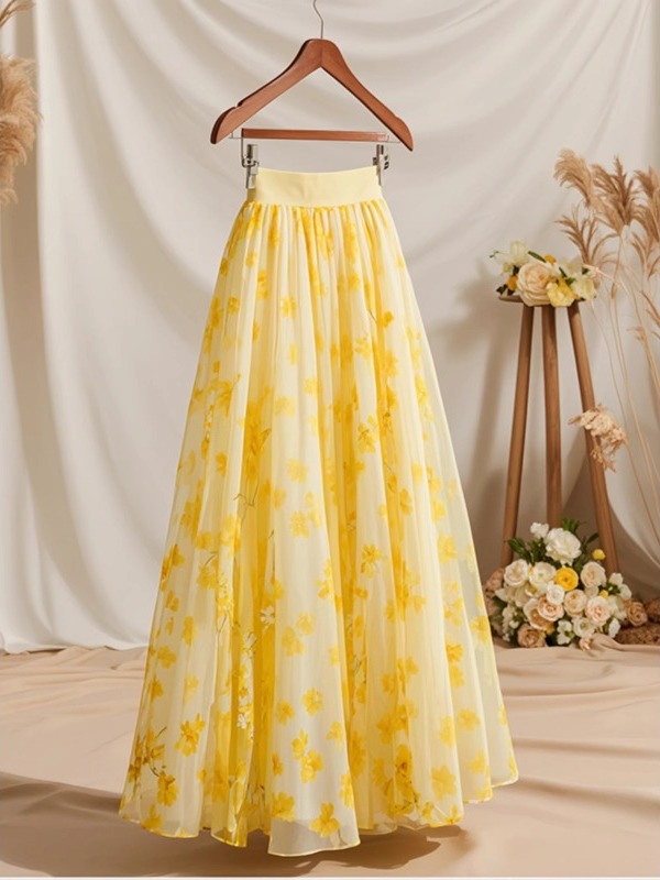 Falda Midi Amarilla de Cintura - A-Line Skirt Midi reseña y precio