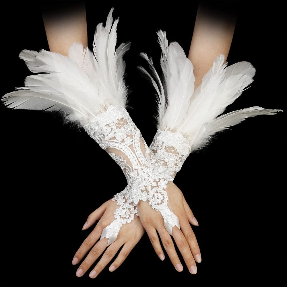 Guantes largos de plumas de en - Women Fashion Gloves reseña y precio